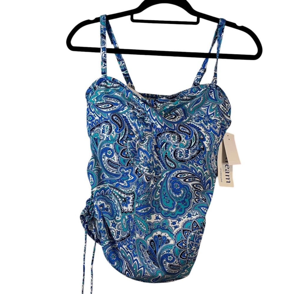 New Blue‎ Paisley Tankini Top Womens Size 10 Ruched Side Swimwear Coastal Resort
